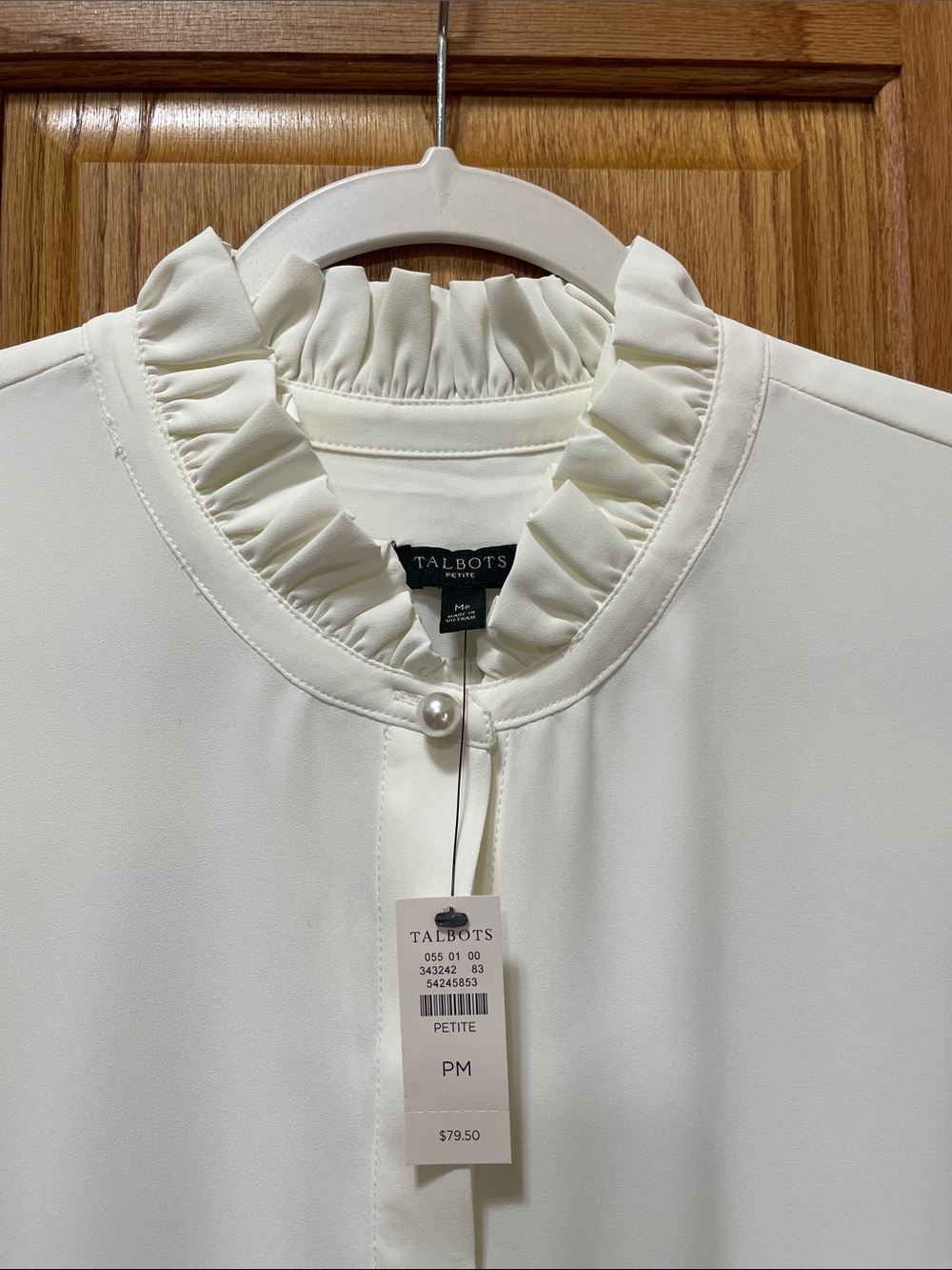 Talbots Cream Ruffle-Neck Long Sleeve Blouse Size Medium Petite NWT - Picture 2 of 15